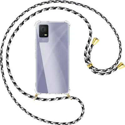 Produktbild von Handykette Backcover-Schutzhülle mit Band (Metall goldfarben) für TCL 405 (T506D, 6.6'') - schwarz/grau/weiß