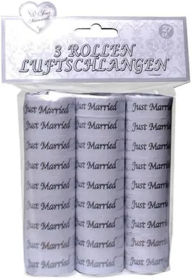 Zdjęcie produktu dla Serpentyny papierowe białe just married na ślub dekoracja 3 rolki