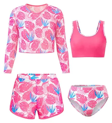 Produktbild von Mädchen-Bikini-Set, 4-teilig mit Rock, für Teenager im Alter von 7-12 Jahren