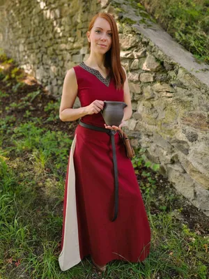 Produktbild von Mittelalter Kleid mit Schnürung ärmellos Rot / Natur "Juta" XXXL