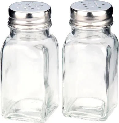 Produktbild von 2er Set Pfeffer- und Salzstreuer, Glas mit Metalldeckel, Höhe 9 cm, Durchmesser 4 cm