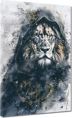 Produktbild von Majestätischer Löwe Kapuze mystisches Design Leinwandbild Wandbild XL Wanddeko: 120x160x4cm