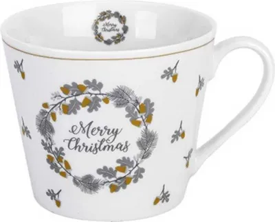 Produktbild von Krasilnikoff Happy Cup Becher MERRY CHRISTMAS Weiß Weihnachtsbecher Tasse 300 ml