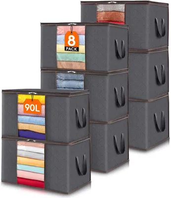 Productafbeelding van Grote capaciteit kleding opbergtas organizer - Set van 8 - Dekens - Beddengoed - Opvouwbaar met stevige rits - 8 Pack