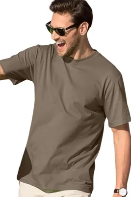 Zdjęcie produktu dla T-shirt męski na lato, 100% bawełna, bez nadruku, jednolity kolor, 145 g/m2, kolor army, rozmiar L