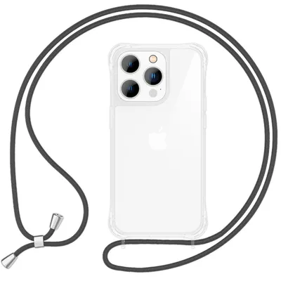 Produktbild von NALIA Handykette für iPhone 16 Pro – Transparentes Hybrid-Case & 160cm Band – HANGIT PRO (Anti-Gelb Rückseite) – Marke aus Berlin – Dunkelgrau