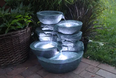 Produktbild von Großer Zimmerbrunnen Cascades mit LED-Beleuchtung In-und Outdoor Gartenbrunnen Springbrunnen Terrassenbrunnen Balkonbrunnen
