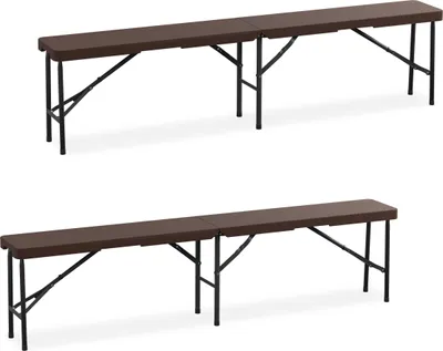 Produktbild von Relaxdays Bierbank 2er Set, klappbar, Kunststoff, Stahl, Campingbank, Balkon & Garten, HxBxT: 43 x 180 x 25 cm, braun