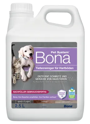 Produktbild von Bona Pet System™ Tiefenreiniger für Hartböden Nachfüllkanister 2,5 L, entfernt hartnäckige Verunreinigungen von Haustieren und neutralisiert Gerüche