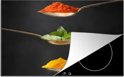 Produktbild von KitchenYeah© Herdabdeckplatte Kräuter - Löffel - Gewürze - Schwarz - Italienisch , 80x52cm, Küche Deko, Glaskeramikkochfeld Herdabdeckung, Abdeckplatte fùr Kochfeld