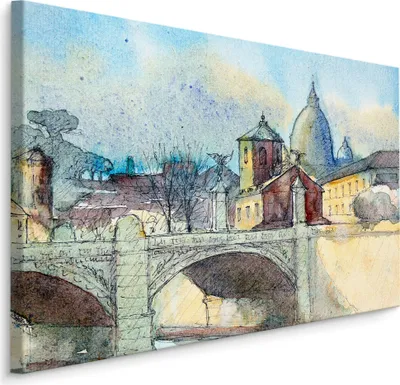 Produktbild von Fabelhafte Canvas LEINWAND BILDER 100x70 cm XXL Kunstdruck Stadt Brücke Fluss Gebäude
