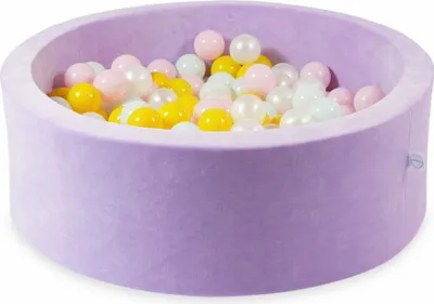 Produktbild von Bällebad 90x30 Velvet Soft Lila – Mit 200 Bällen / Perlmutt, Babyrosa, Gelb, Hellmint