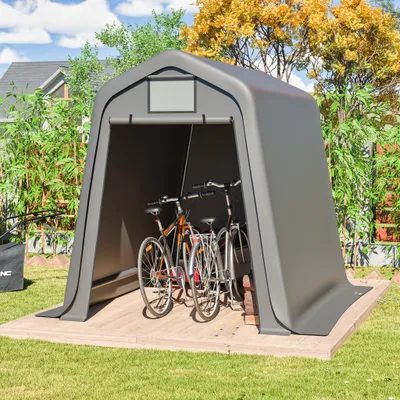 Produktbild von Aufbewahrungsschuppen 245x183x217 Geräteschuppen Gerätehaus Gartenhaus Fahrradunterstand Carport,Wasserdichtes PE-Material mit Rollos,UV Windfest,Grau