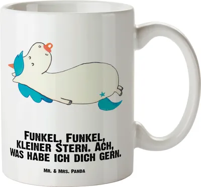 Produktbild von Mr. & Mrs. Panda Pott Einhorn Schnuller - Weiß - Geschenk, tasse mit henkel, Große, Keramikbecher, Riesenkaffeetasse, steingut, Geburtstag, Mutter, Unicorn, Deko, Geburt