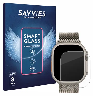 Produktbild von 3x Savvies Schutzglas Folie für Apple Watch Ultra / Ultra 2 / Ultra 3 (49 mm) 9H Panzer Schutzfolie Glas Displayschutz klar transparent