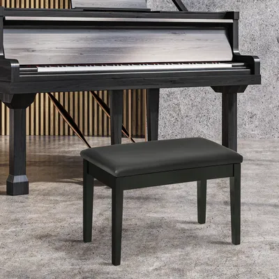 Produktbild von Klavierbank mit Stauraum unter der Sitzfläche, 75x35x49 cm, Kunstleder, Schwarz, Holzbeine