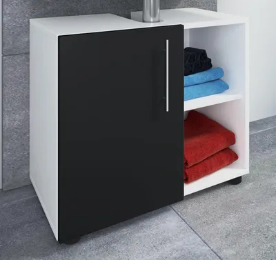 Produktbild von VCM Holz Waschbeckenunterschrank | Badschrank | Maße: H. 51 x B. 60 x T. 30 cm | 1 Drehtür | 2 offene Regalfächer | modernes Badezimmermöbel - Flandu lll