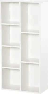 Obrázek produktu pro Knihovna - Regál - 7 přihrádek - 50x24x106 cm - Na knihy a pořadače - Do kanceláře a ložnice - Vlastní montáž - Bílá