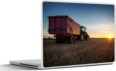 Produktbild von MuchoWow® Laptop Aufkleber Sticker Cover Traktor - Grün - Sonnenuntergang - Horizont - Grün - Landleben 25x18 cm - Laptop-Deko