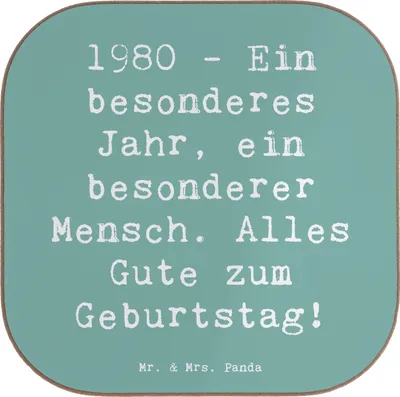 Produktbild von Mr. & Mrs. Panda Untersetzer Spruch 1980 Geburtstag - Meeresbrise - Geschenk, Glas, Tassenuntersetzer, unvergesslicher, geboren, liebevolle Geschenke, Coaster, Gläser