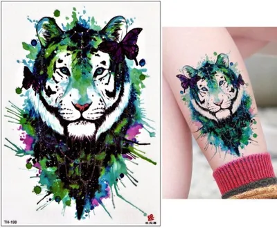 Produktbild von Temporäres Tattoo Tiger Schmetterlinge Design Temporary Klebetattoo Körperkunst
