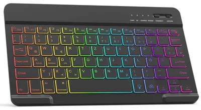 Zdjęcie produktu dla Klawiatura Bluetooth, układ QWERTZ (niemiecki), lekka, czarny kolor z podświetleniem