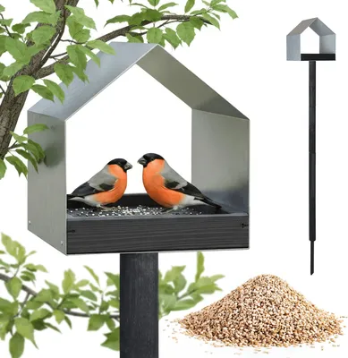 Produktbild von PATKAR Vogelhaus Futterhaus für Vögel mit Ständer aus Kieferholz und Verzinktes Blech - Vogelfutterhaus Vogelfutterstation für Wildvögel Vogel Futterstation + 500g Futter Gratis