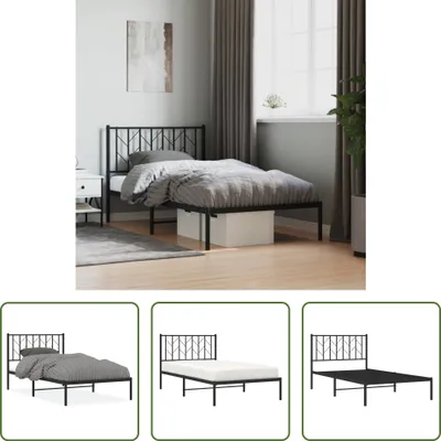 Produktbild von The Living Store Bettgestell mit Kopfteil Metall Schwarz 100x190 cm