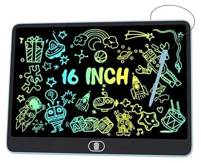 Produktbild von Bunte LCD Schreibtafel, 16 Zoll Große Zeichentafel Elektronischer Drawing Pad mit Sperr-& Löschfunktion, Augenschutz-Kritzelblock, Spielzeug &