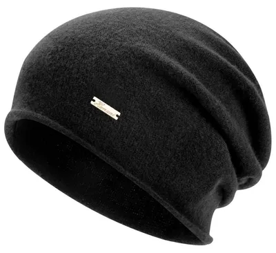 Obrázek produktu pro Čepice dámská/pánská, 100% vlna, volná čepice typu "beanie", prodyšná, černá
