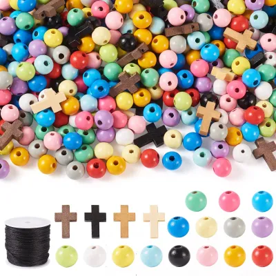 415-teiliges Rosenkranz-Bastelset, Holzkugeln 12 mm, Kreuzperlen
