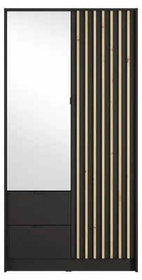 Produktbild von Masseno Drehtürenschrank SATREN 101,7/200,5/54,5cm 2-türig mit Spiegel Schwarz