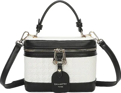 Image de Gallantry, sac vanity pour femme avec motif pied-de-poule et poignée dure, blanc / noir