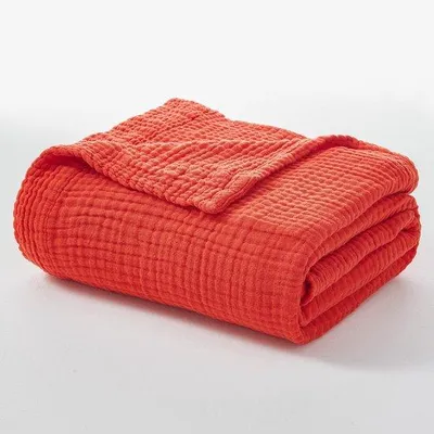 Produktbild von Unyqoos® Atmungsaktive, weiche Musselin-Baumwolldecke 140 x 190 cm – leichte Ganzjahresdecke aus 100% Baumwolle, rostorange