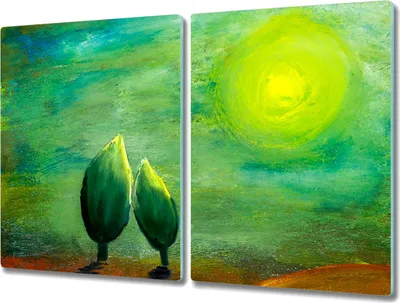 Produktbild von Coloray Kochplattenabdeckung Herdabdeckplatte 2x40x52 cm Hackbrett Schneidebrett Küchenbrett - Sonne Baum