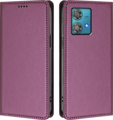 Produktbild von Handyhülle für Motorola Edge 40 Neo, Kunstleder Klapphülle Stoßfeste Magnetische Hülle mit Ständer Lila