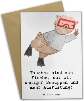 Produktbild von Mr. & Mrs. Panda Klappkarte Tauchen Abenteuer - Weiß - Geschenk, Sportler, unterwasserwelt, weihnachtskarten, tauchausrüstung, Teamsport, Sportart, osterkarte, taucher