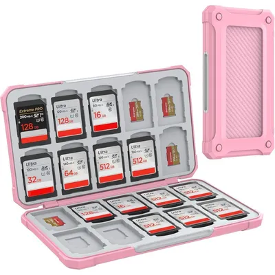 Immagine prodotto di Custodia per schede di memoria, contenitore per 20 schede SD e 20 schede TF, in fibra di carbonio, colore rosa