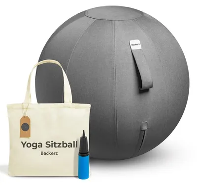 Imagen del producto de Pelota de ejercicios para silla de oficina Backerz, diseño ergonómico, 65 cm, con funda. Silla pelota – tamaño 65 cm, color gris oscuro
