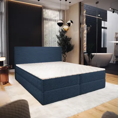 Produktbild von Masseno Boxspringbett PELLIO 180x200 cm Komplett-Set mit Bonell Matratze und Topper, Polsterbett mit Bettkästen -Blau, POSO 05