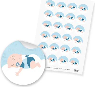 Produktbild von itenga 24x Sticker "Baby auf Wolke" (Motiv 147) hellblau pastell