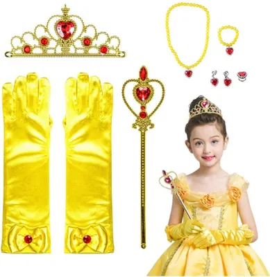 Produktbild von Bella Gelbgold Prinzessinnen-Kostümset - Krone, Zepter, Handschuhe, 7-teilig
