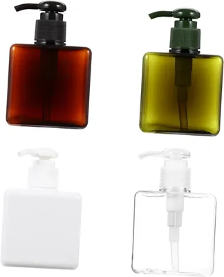 Produktbild von 4 wiederbefüllbare und tragbare Kunststoff-Pumpflaschen à 250 ml für Reisen und Hautpflege