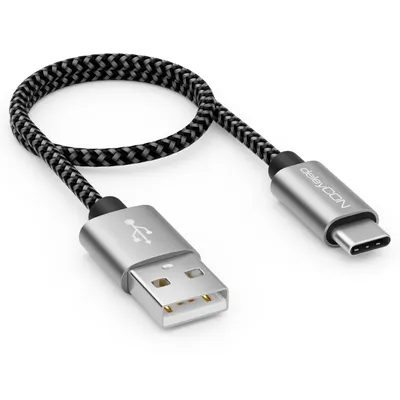 Produktbild von deleyCON 0,30m Nylon USB-C Kabel 30cm Kurz Ladekabel Datenkabel USB Typ C Metallstecker Laden & Synchronisieren von Handy & Smartphone