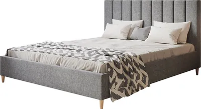 Produktbild von Polsterbett LUX TOKIO mit Kopfteil, 120 x 200 cm, Doppelbett mit Lattenrost aus Holz, Strukturstoff Grau, Füße in Farbe: Braun