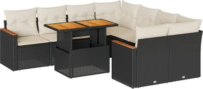 Produktbild von vidaXL 9-tlg. Garten-Sofagarnitur mit Kissen Schwarz Poly Rattan