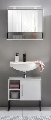 Produktbild von Waschplatz LIMOGES-80 in Kreidweiß mit Beleuchtung, B/H/T: ca. 70/200/33 cm