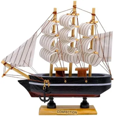 Productafbeelding van Houten zeilboot, Mediterrane stijl - Rood en zwart, vintage design - 16 cm - Ideaal voor woonkamer en kantoor