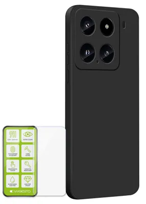 Immagine prodotto di Per Xiaomi 15 Custodia protettiva in silicone TPU per cellulare Nero + Pellicola in vetro temperato H9