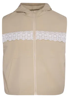Produktbild von Damen Weste beige Größe M mit Kapuze, Reißverschluss und dezenten Spitzendetails